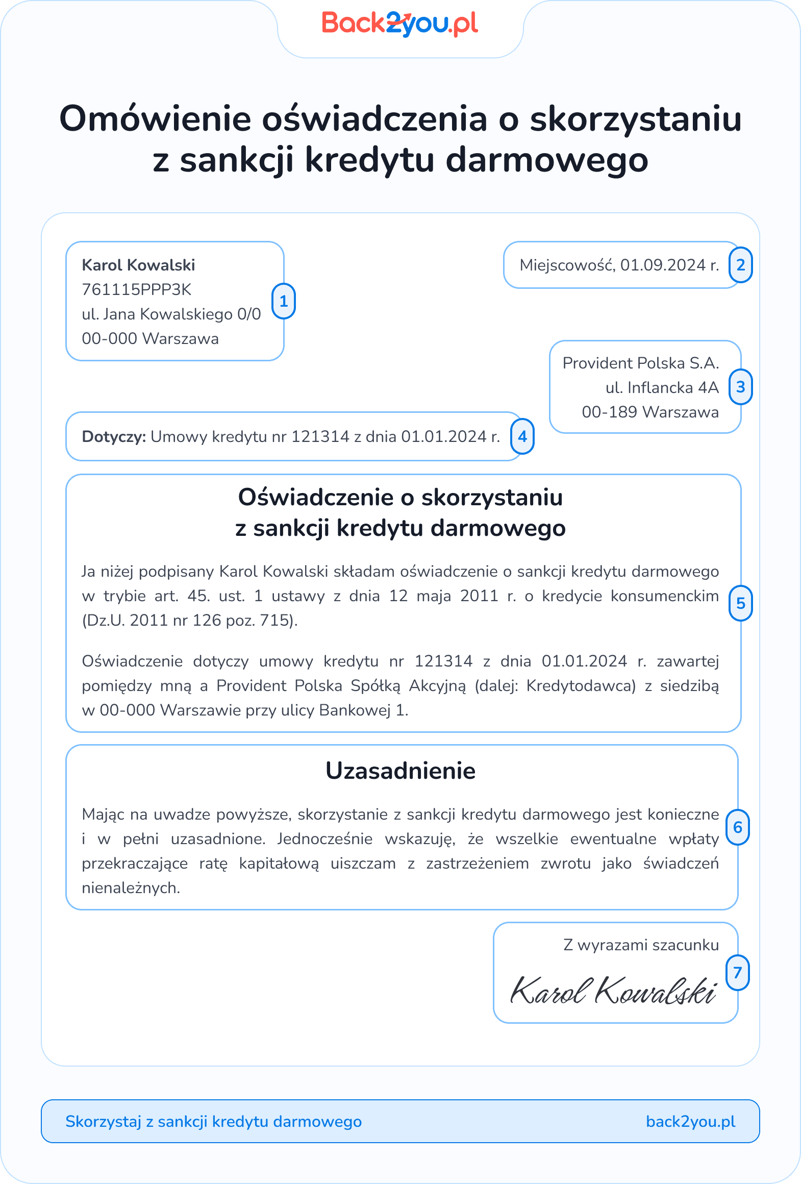 sankcja kredytu darmowego provident oświadczenie wzór