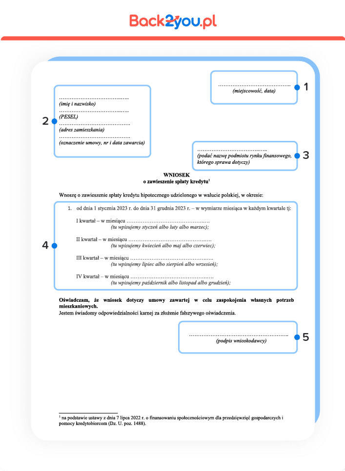 wniosek o skorzystanie z wakacji kredytowych wzór