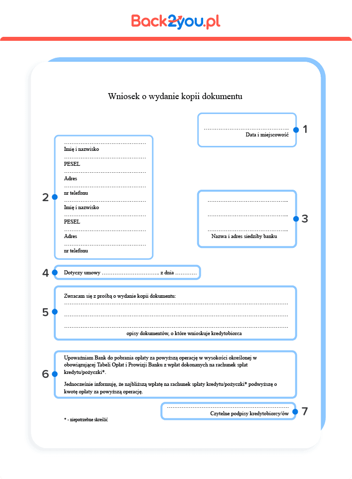 Przykładowy wniosek o wydanie kopii umowy kredytowej